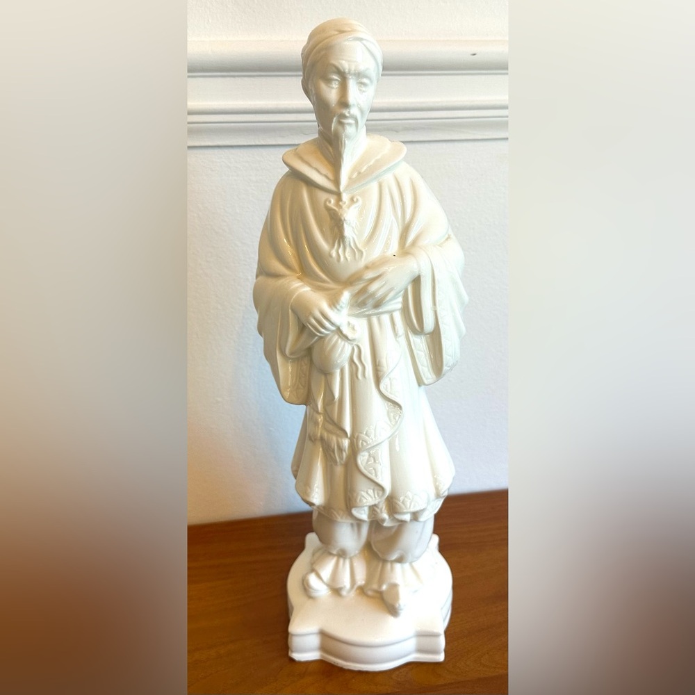 Vintage 15” Holland Mold Ceramic CHINESE EMPEROR Statue White Glaze Zhuge Liang